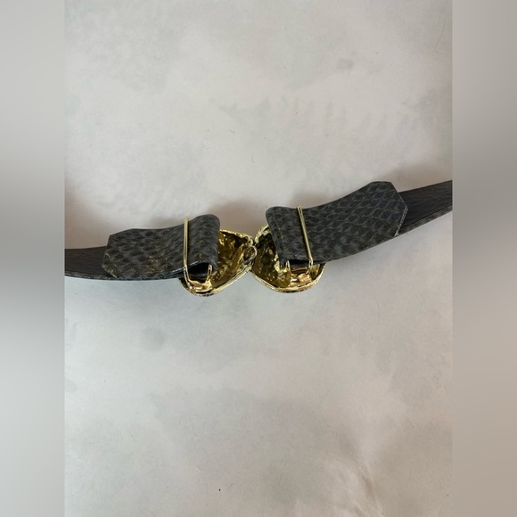 VTG Grey Snakeskin Belt w/ Shell Clasp Belt Buckle Seashell 32” Adjustable - Picture 11 of 11